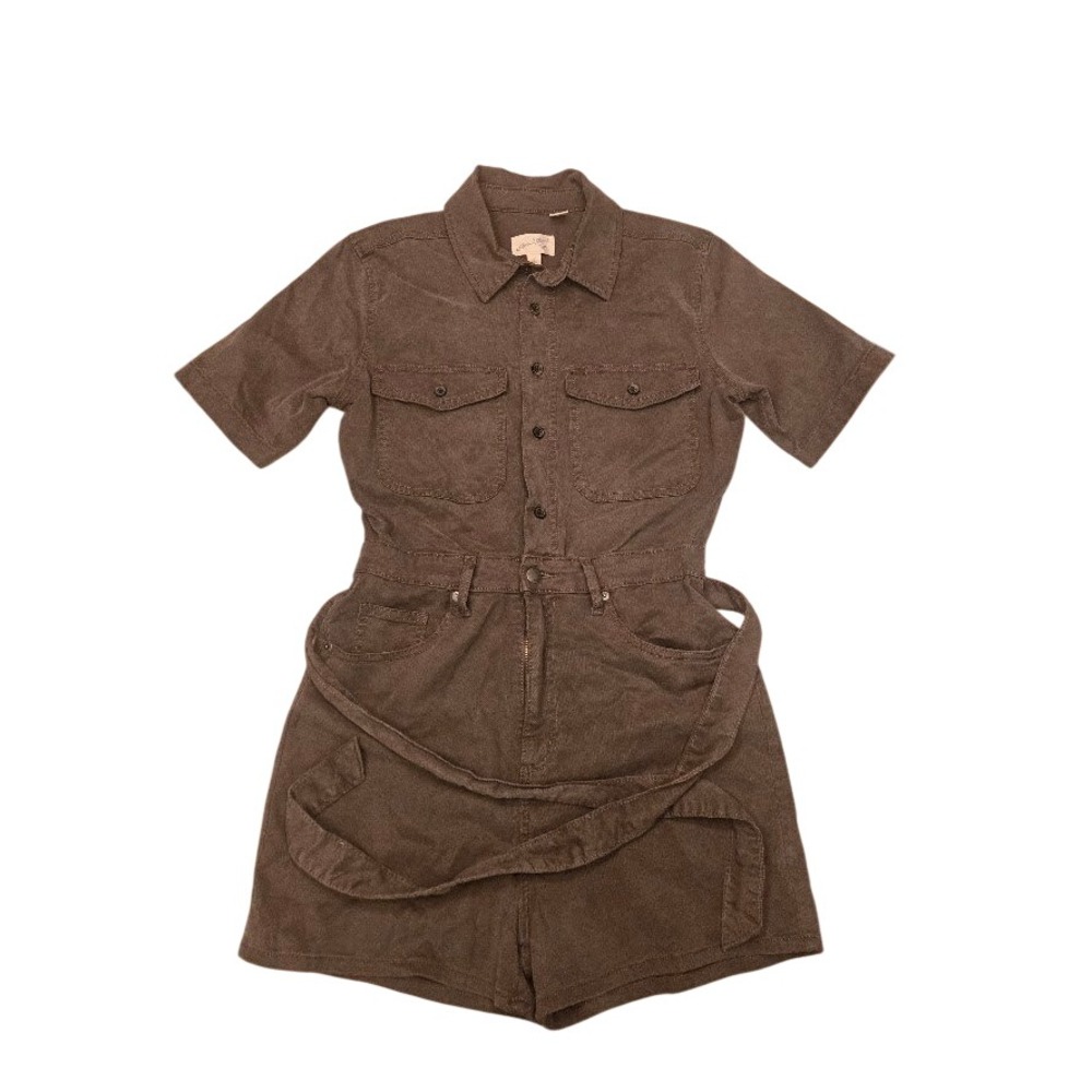 Universal Thread Womens Utility Romper Short Sleeve Belted Olive Green Size 8